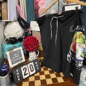 Wailoa 4 Way Stretch Hawaii Board Shorts Dark Blue White Ulua/Hook Logo